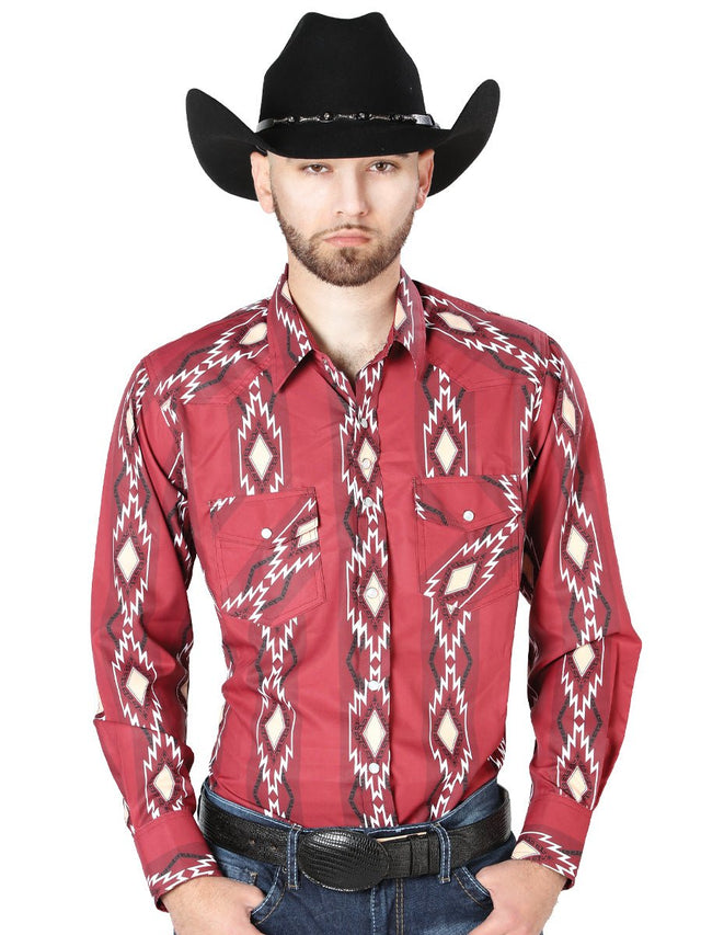 Burgundy Long Sleeve Cowboy Shirt 44216 - BELLEZA'S - Burgundy Long Sleeve Cowboy Shirt 44216 - CABALLERO - 04421601