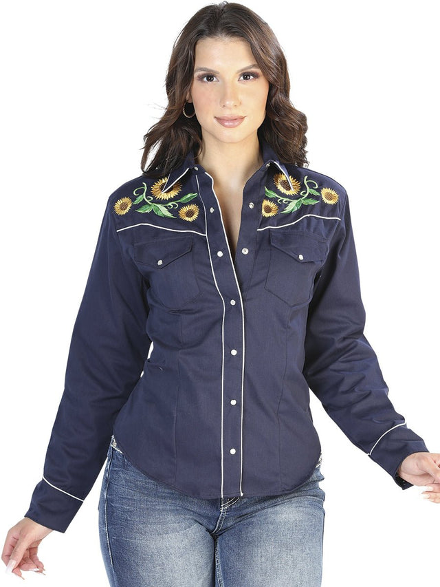 Camisa Vaquera Con Girasoles Para Mujer 'El Señor De Los Cielos' *Navy-125788* - BELLEZA'S - Camisa Vaquera Con Girasoles Para Mujer 'El Señor De Los Cielos' *Navy-125788* - Camisa Para Mujer - 125788 S