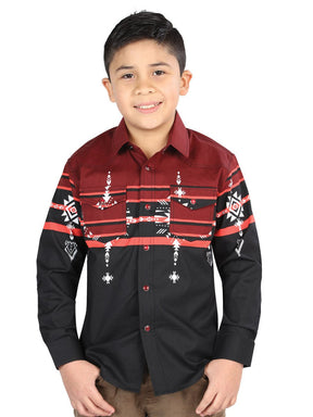 Casual Long - Sleeve Shirt by El General Black/Burgundy 44469 - BELLEZA'S - Casual Long - Sleeve Shirt by El General Black/Burgundy 44469 - NIÑO - 04446901