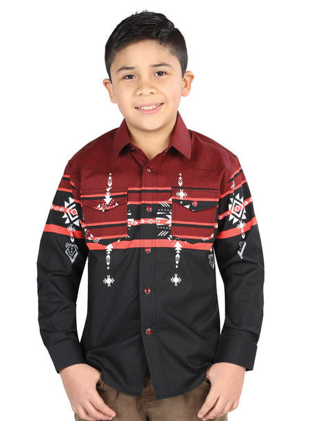 Casual Long - Sleeve Shirt by El General Black/Burgundy 44469 - BELLEZA'S - Casual Long - Sleeve Shirt by El General Black/Burgundy 44469 - NIÑO - 04446901