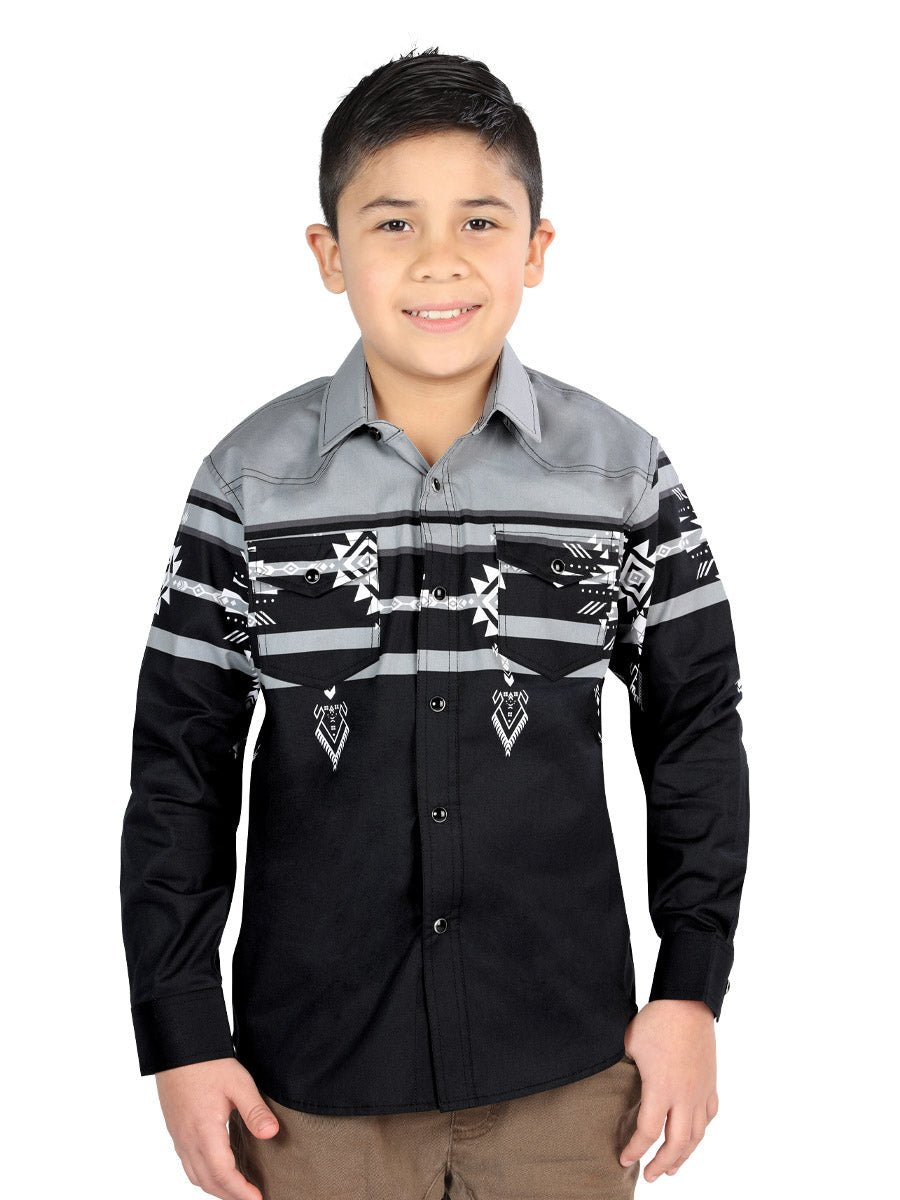 Casual Long - Sleeve Shirt by El General Black/Grey 44467 - BELLEZA'S - Casual Long - Sleeve Shirt by El General Black/Grey 44467 - NIÑO - 04446701