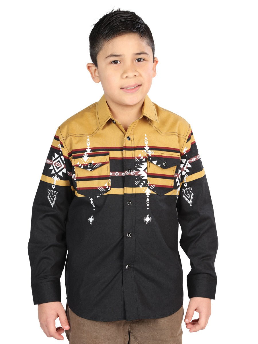 Casual Long - Sleeve Shirt by El General Black/Mustard 44468 - BELLEZA'S - Casual Long - Sleeve Shirt by El General Black/Mustard 44468 - NIÑO - 04446801