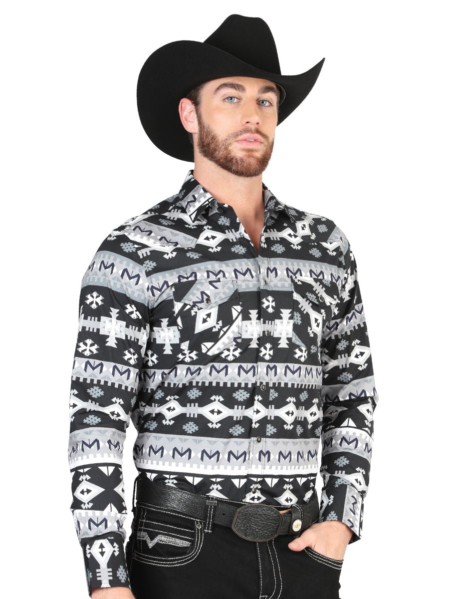 Casual Long - Sleeve Shirt by El General Black/White 44419 - BELLEZA'S - Casual Long - Sleeve Shirt by El General Black/White 44419 - CABALLERO - 04441901