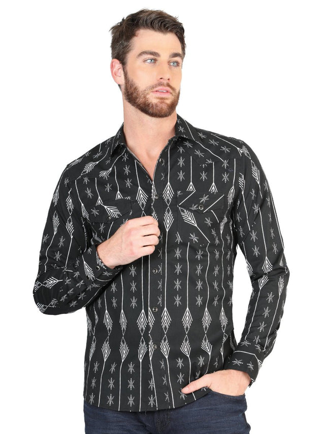 Casual Long - Sleeve Shirt by El General Black/White 44433 - BELLEZA'S - Casual Long - Sleeve Shirt by El General Black/White 44433 - CABALLERO - 04443301