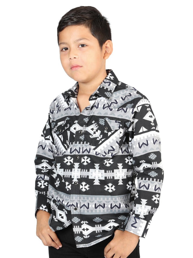 Casual Long - Sleeve Shirt by El General Black/White 44444 - BELLEZA'S - Casual Long - Sleeve Shirt by El General Black/White 44444 - NIÑO - 04444401