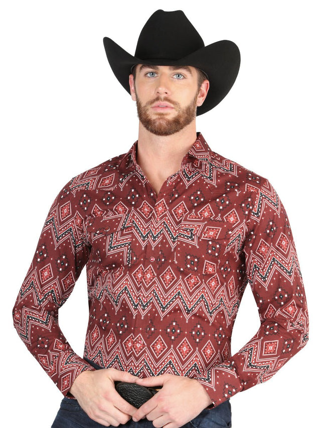 Casual Long - Sleeve Shirt by El General Burgundy 44431 - BELLEZA'S - Casual Long - Sleeve Shirt by El General Burgundy 44431 - CABALLERO - 04443101