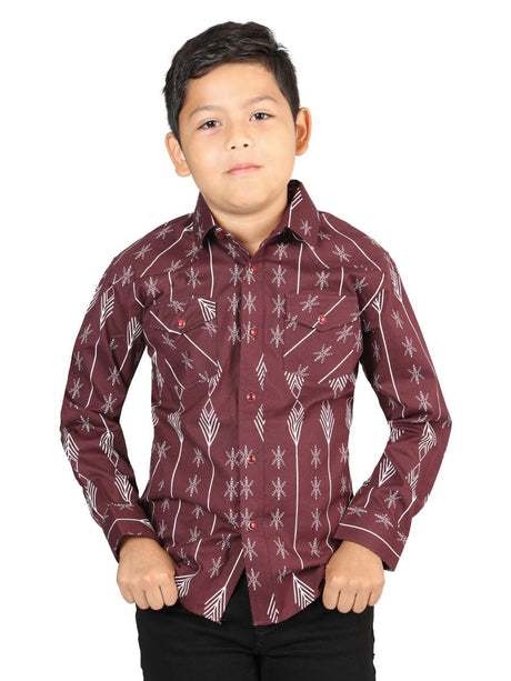 Casual Long - Sleeve Shirt by El General Burgundy 44441 - BELLEZA'S - Casual Long - Sleeve Shirt by El General Burgundy 44441 - NIÑO - 04444101