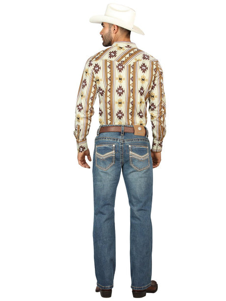 Centenario Men's Blue Denim with Embroidered Details 45314 - BELLEZA'S - Centenario Men's Blue Denim with Embroidered Details 45314 - Men's Pants - 04531401