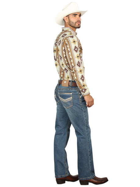 Centenario Men's Blue Denim with Embroidered Details 45314 - BELLEZA'S - Centenario Men's Blue Denim with Embroidered Details 45314 - Men's Pants - 04531401