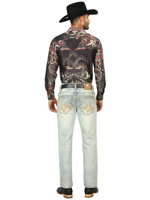 Centenario Men's Light Blue Denim with Embroidered Details 45317 - BELLEZA'S - Centenario Men's Light Blue Denim with Embroidered Details 45317 - Men's Pants - 04531701