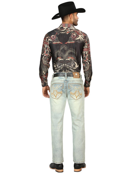 Centenario Men's Light Blue Denim with Embroidered Details 45317 - BELLEZA'S - Centenario Men's Light Blue Denim with Embroidered Details 45317 - Men's Pants - 04531701