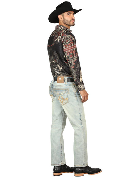 Centenario Men's Light Blue Denim with Embroidered Details 45317 - BELLEZA'S - Centenario Men's Light Blue Denim with Embroidered Details 45317 - Men's Pants - 04531701