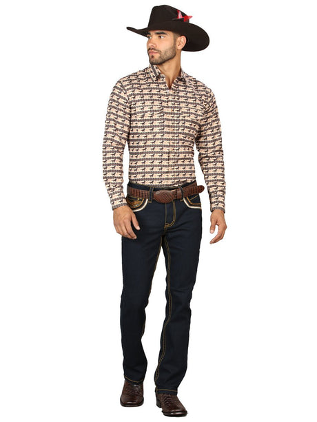 Centenario Men's Rinse Blue Denim with Gold Embroidered Details 45313 - BELLEZA'S - Centenario Men's Rinse Blue Denim with Gold Embroidered Details 45313 - Men's Pants - 04531301