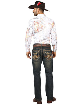Centenario Men's Tinted Brown Denim with Embroidered Details 45316 - BELLEZA'S - Centenario Men's Tinted Brown Denim with Embroidered Details 45316 - Men's Pants - 04531601