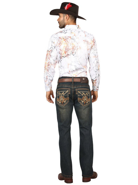 Centenario Men's Tinted Brown Denim with Embroidered Details 45316 - BELLEZA'S - Centenario Men's Tinted Brown Denim with Embroidered Details 45316 - Men's Pants - 04531601