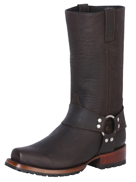 Classic Biker Boots with Genuine Leather Harness for Men 'El General' Choco 40673 - BELLEZA'S - Classic Biker Boots with Genuine Leather Harness for Men 'El General' Choco 40673 - Men's Boot - 04067301
