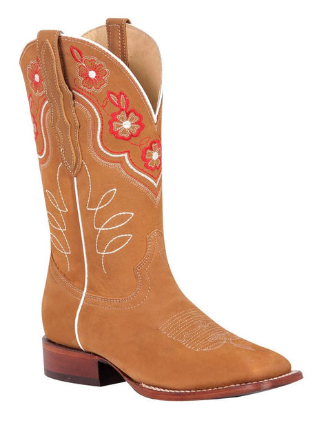 Classic Embroidered Nubuck Bovine Leather Rodeo Boots for Women 'El General' *Peach-42979* - BELLEZA'S - Classic Embroidered Nubuck Bovine Leather Rodeo Boots for Women 'El General' *Peach-42979* - Botas Para Damas - 42979 5