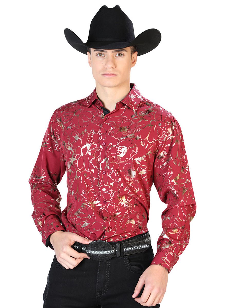 Dark Wine Casual Long Sleeve Shirt 43861 - BELLEZA'S - Dark Wine Casual Long Sleeve Shirt 43861 - CABALLERO - 04386101