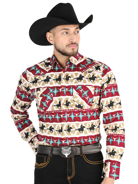 El General Black/Gold Casual Long - Sleeve Shirt - Burgandy 44476 - BELLEZA'S - El General Black/Gold Casual Long - Sleeve Shirt - Burgandy 44476 - Men's Shirt - 04447601