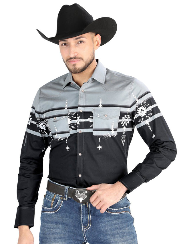 El General - Casual Long Sleeve Shirt - Black/Gray 44452 - BELLEZA'S - El General - Casual Long Sleeve Shirt - Black/Gray 44452 - CABALLERO - 04445201