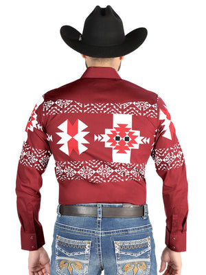 El General - Casual Long Sleeve Shirt - Burgundy 44484 - BELLEZA'S - El General - Casual Long Sleeve Shirt - Burgundy 44484 - Men's Shirt - 04448401