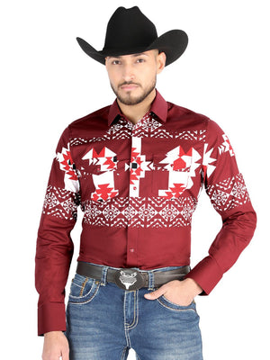 El General - Casual Long Sleeve Shirt - Burgundy 44484 - BELLEZA'S - El General - Casual Long Sleeve Shirt - Burgundy 44484 - Men's Shirt - 04448401