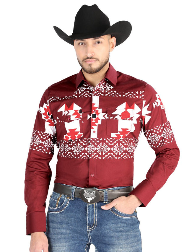 El General - Casual Long Sleeve Shirt - Burgundy 44484 - BELLEZA'S - El General - Casual Long Sleeve Shirt - Burgundy 44484 - Men's Shirt - 04448401
