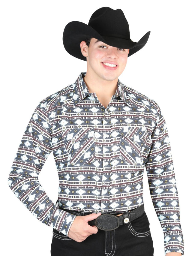 El General - Casual Long Sleeve Shirt - Gray/Khaki 44308 - BELLEZA'S - El General - Casual Long Sleeve Shirt - Gray/Khaki 44308 - CABALLERO - 04430801
