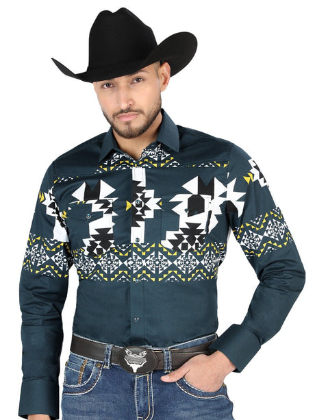 El General - Casual Long Sleeve Shirt - Teal 44486 - BELLEZA'S - El General - Casual Long Sleeve Shirt - Teal 44486 - Men's Shirt - 04448601