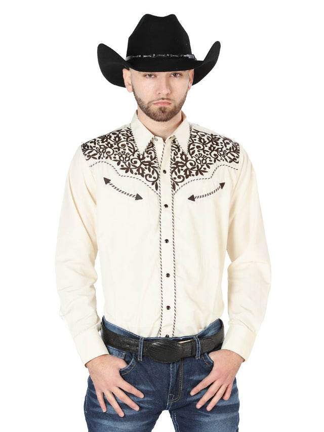 El General Embroidery Western Shirt Beige/Black 44193 - BELLEZA'S - El General Embroidery Western Shirt Beige/Black 44193 - CABALLERO - 04419301