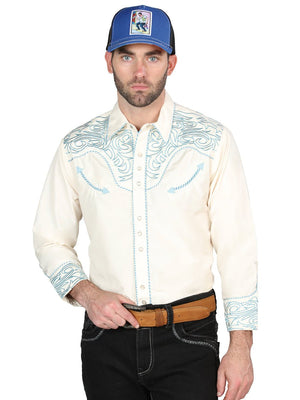 El General Embroidery Western Shirt Beige/Blue 44199 - BELLEZA'S - El General Embroidery Western Shirt Beige/Blue 44199 - CABALLERO - 04419901