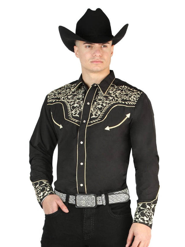 El General Embroidery Western Shirt Black/Gold 44195 - BELLEZA'S - El General Embroidery Western Shirt Black/Gold 44195 - CABALLERO - 04419501