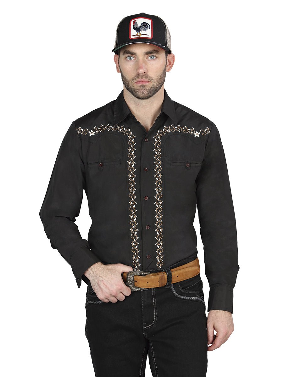 El General Embroidery Western Shirt Black/Gold 44200 - BELLEZA'S - El General Embroidery Western Shirt Black/Gold 44200 - CABALLERO - 04420001