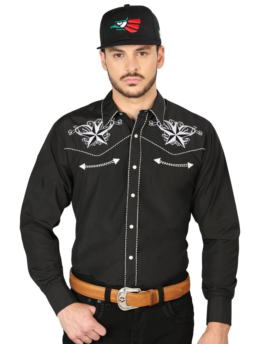 El General Embroidery Western Shirt Black/White 126682 - BELLEZA'S - El General Embroidery Western Shirt Black/White 126682 - CABALLERO - 12668201