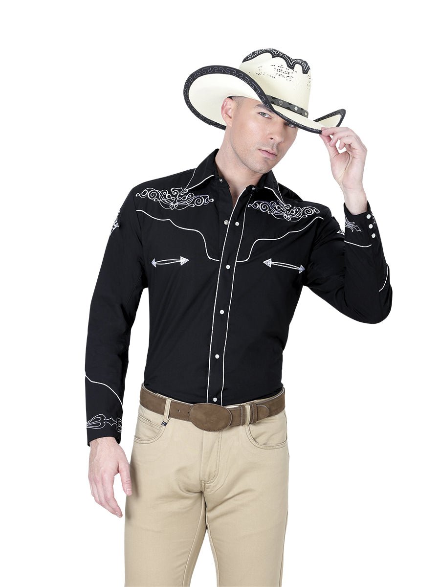 El General Embroidery Western Shirt Black/White 40983 - BELLEZA'S - El General Embroidery Western Shirt Black/White 40983 - CABALLERO - 04098301
