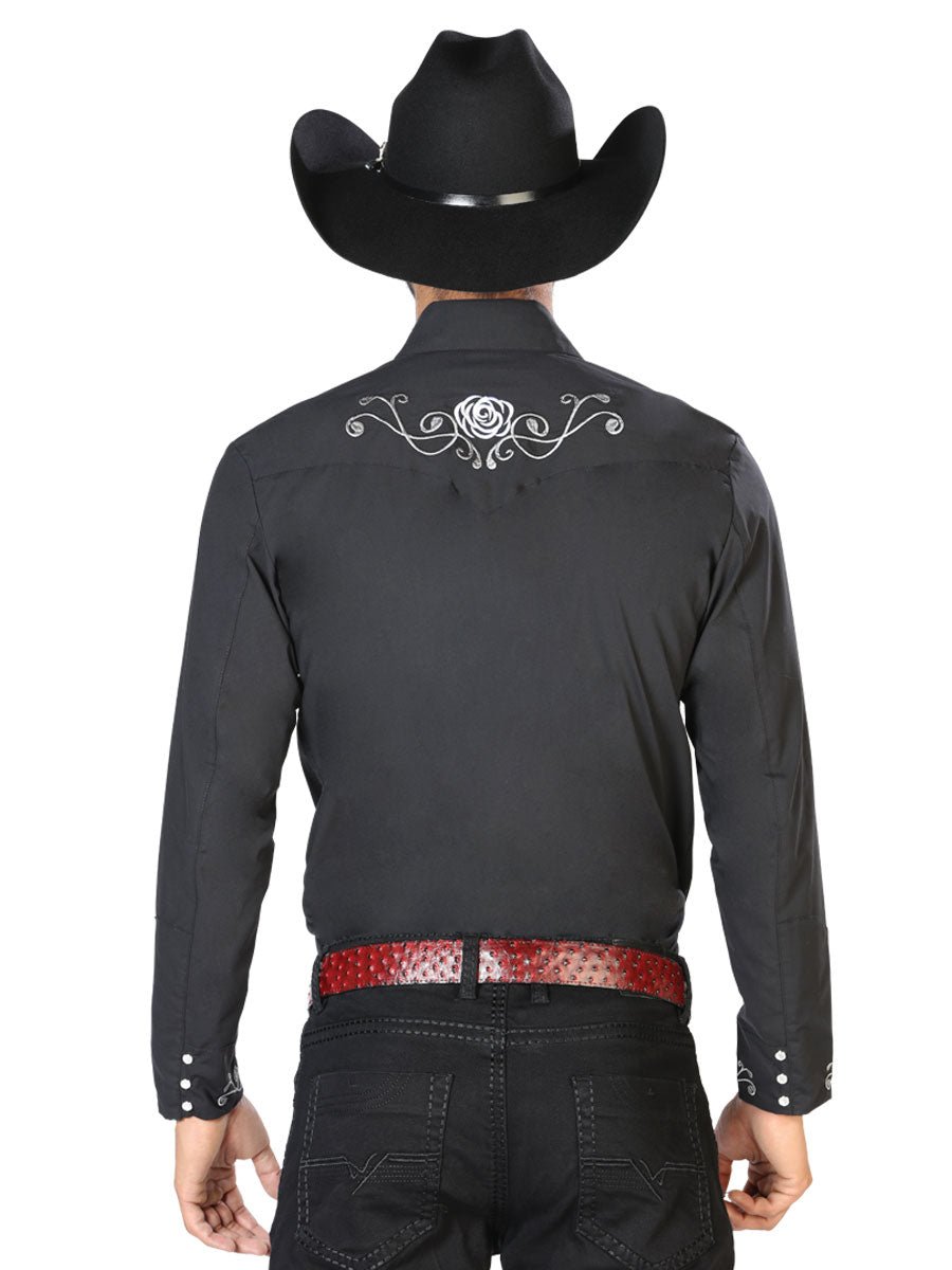 El General Embroidery Western Shirt Black/White 42937 - BELLEZA'S - El General Embroidery Western Shirt Black/White 42937 - CABALLERO - 04293701