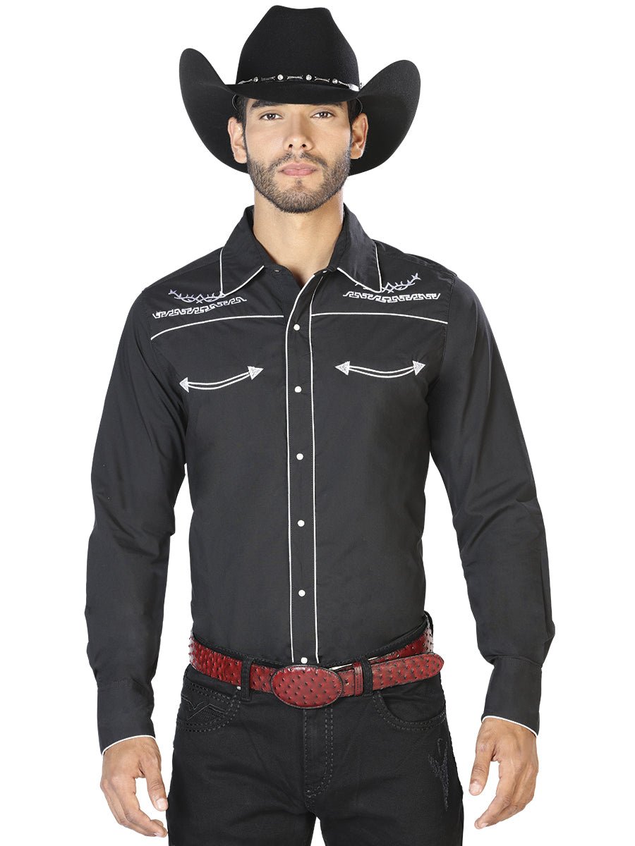 El General Embroidery Western Shirt Black/White 42949 - BELLEZA'S - El General Embroidery Western Shirt Black/White 42949 - CABALLERO - 04294901