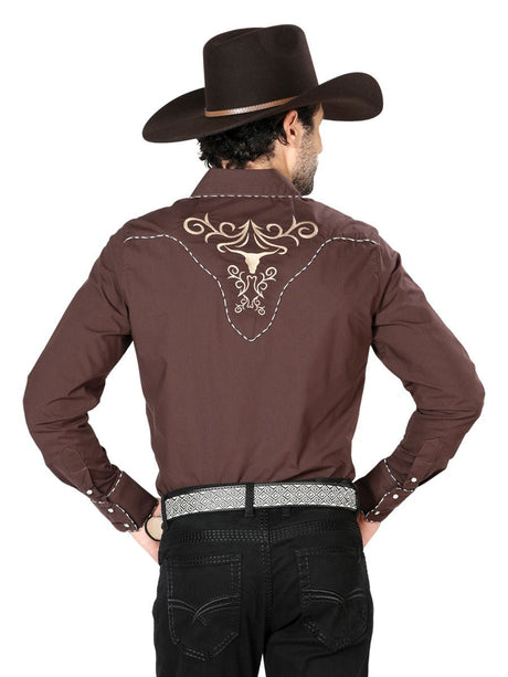 El General Embroidery Western Shirt Brown/Gold 42891 - BELLEZA'S - El General Embroidery Western Shirt Brown/Gold 42891 - CABALLERO - 04289101