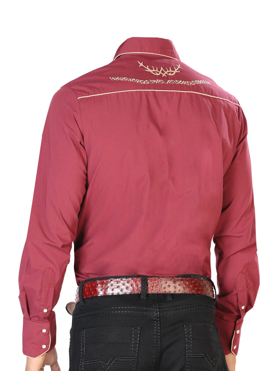 El General Embroidery Western Shirt Burgandy/Gold 42951 - BELLEZA'S - El General Embroidery Western Shirt Burgandy/Gold 42951 - CABALLERO - 04295101