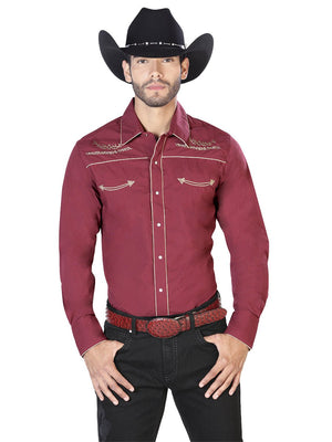 El General Embroidery Western Shirt Burgandy/Gold 42951 - BELLEZA'S - El General Embroidery Western Shirt Burgandy/Gold 42951 - CABALLERO - 04295101
