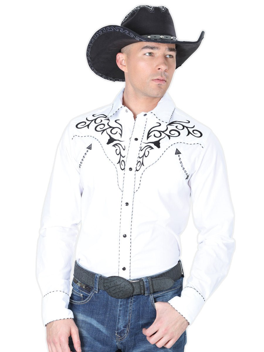 El General Embroidery Western Shirt White/Black 41004 - BELLEZA'S - El General Embroidery Western Shirt White/Black 41004 - CABALLERO - 04100401