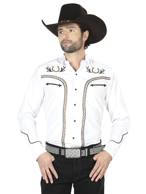 El General Embroidery Western Shirt White/Gold 43296 - BELLEZA'S - El General Embroidery Western Shirt White/Gold 43296 - CABALLERO - 04329601