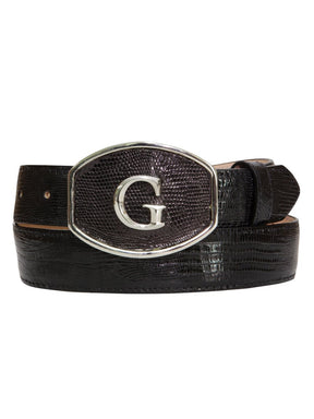 El General Exotic Lizard Leather Cowboy Belt - Black 45299 - BELLEZA'S - El General Exotic Lizard Leather Cowboy Belt - Black 45299 - CABALLERO - 04529901
