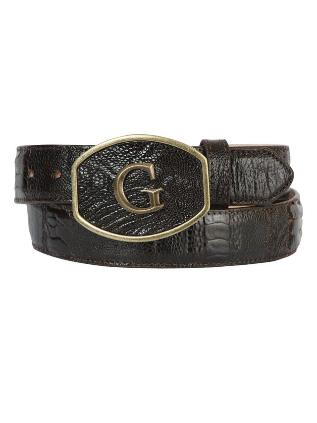 El General Exotic Ostrich Leg Western Belt - Brown 45301 - BELLEZA'S - El General Exotic Ostrich Leg Western Belt - Brown 45301 - CABALLERO - 04530101
