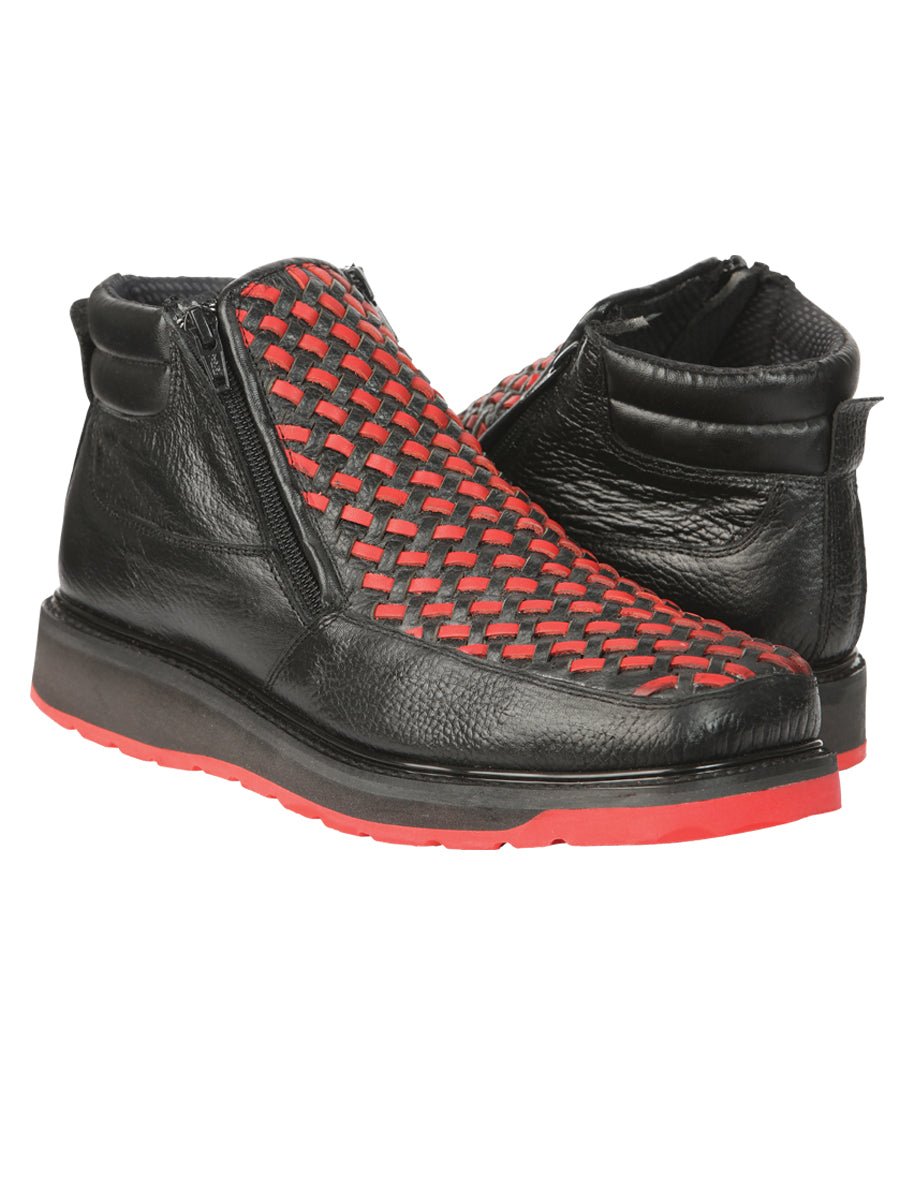 El General Men’s Ankle Boots with Zipper - Black/Red Petatillo Leather 45402 - BELLEZA'S - El General Men’s Ankle Boots with Zipper - Black/Red Petatillo Leather 45402 - CABALLERO - 04540201