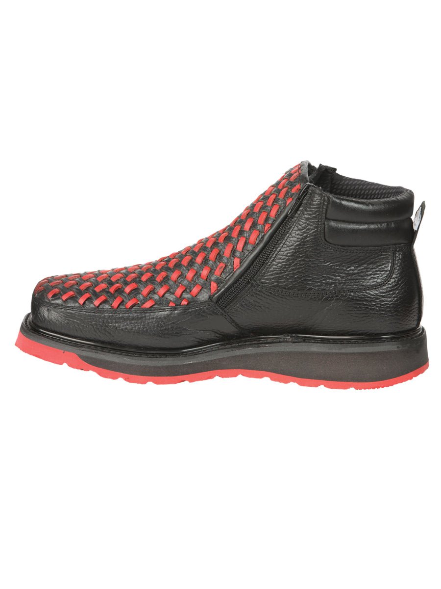 El General Men’s Ankle Boots with Zipper - Black/Red Petatillo Leather 45402 - BELLEZA'S - El General Men’s Ankle Boots with Zipper - Black/Red Petatillo Leather 45402 - CABALLERO - 04540201