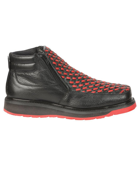 El General Men’s Ankle Boots with Zipper - Black/Red Petatillo Leather 45402 - BELLEZA'S - El General Men’s Ankle Boots with Zipper - Black/Red Petatillo Leather 45402 - CABALLERO - 04540201