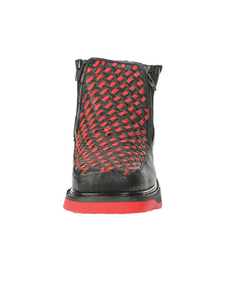 El General Men’s Ankle Boots with Zipper - Black/Red Petatillo Leather 45402 - BELLEZA'S - El General Men’s Ankle Boots with Zipper - Black/Red Petatillo Leather 45402 - CABALLERO - 04540201