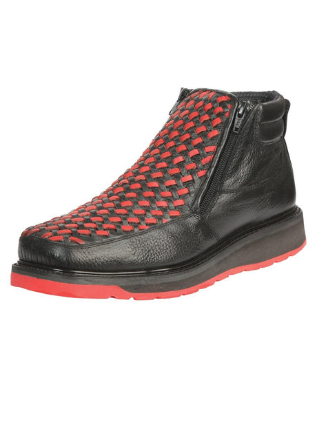El General Men’s Ankle Boots with Zipper - Black/Red Petatillo Leather 45402 - BELLEZA'S - El General Men’s Ankle Boots with Zipper - Black/Red Petatillo Leather 45402 - CABALLERO - 04540201