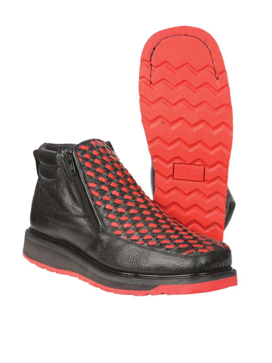 El General Men’s Ankle Boots with Zipper - Black/Red Petatillo Leather 45402 - BELLEZA'S - El General Men’s Ankle Boots with Zipper - Black/Red Petatillo Leather 45402 - CABALLERO - 04540201